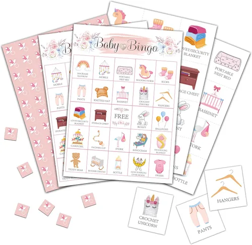 Tarjetas de bingo de revelación de género, juego de ducha rosa rubor para 24 jugadores, juegos de fiesta de revelación de género para actividades