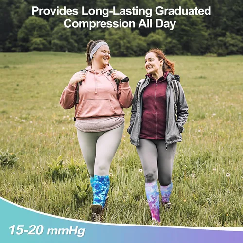 Miniatura 4 de LEVSOX Calcetines de compresión de talla grande, calcetines de soporte de pantorrilla ancha para mujeres y hombres, 15-20 mmHg hasta la rodilla