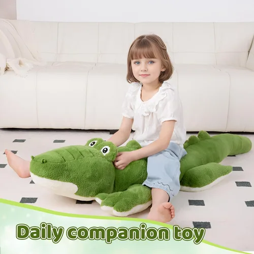Miniatura 6 de FFxiong Almohada de cuerpo largo de cocodrilo grande verde de 48 pulgadas, lindo juguete de peluche de cocodrilo gigante de 4 pies, regalo