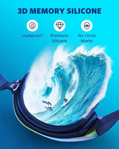 Miniatura 5 de Aegend - Gafas de natación, paquete de 2 gafas de natación sin filtraciones, para adultos, hombres, mujeres y jóvenes Aqua con correa azul y plata