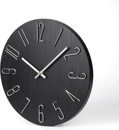 Miniatura 3 de jomparis Reloj de pared negro estilo moderno de plástico de madera relojes de pared decoración 12 pulgadas silencioso sin tictac para oficina hogar
