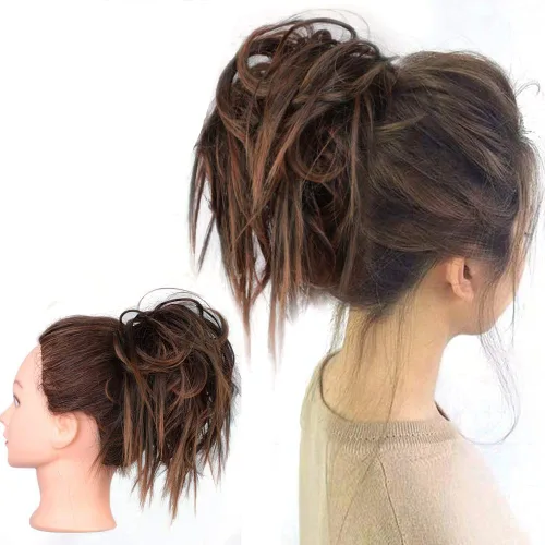Miniatura 19 de Lativ Extensión de moño desordenado con coletero, recogido, ondulado, rizado, moño sintético para mujeres y niñas (rubio ceniza y rubio decolorado)