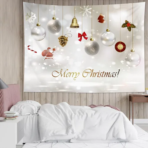 Miniatura 2 de LB Tapiz de Feliz Navidad, bola de Navidad y Papá Noel, tapiz de pared de copo de nieve de invierno, tapiz para colgar en la pared