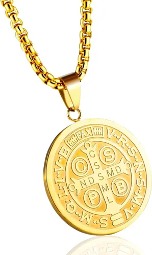 Miniatura 2 de MAXVIN Collar con colgante de exorcismo de San Benito para hombre, acero inoxidable, cruz católica, protección de demonios, cazador de fantasmas