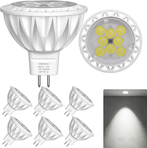 Miniatura 10 de Bombillas LED MR16, paquete de 6, 5 W (equivalente a 50 W de halógeno) 2700 K, blanco cálido, base GU5.3, 12 V, reflector no regulable, 38°, 450 lm