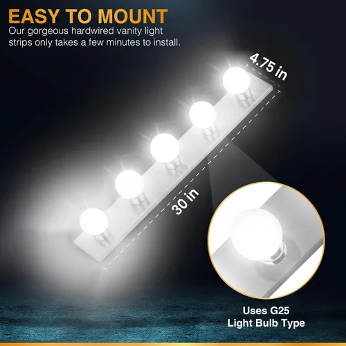 Miniatura 4 de Lighting Five Light Vanity Strip - Lámpara de espejo estilo Hollywood con placas cromadas, accesorios de grado de salón para dormitorio, baño