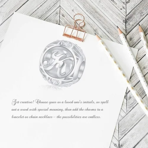 Miniatura 52 de FOREVER QUEEN - Dije con letra inicial de la A a la Z, para pulsera y collar, de plata de ley 925 con cuentas de circonita cúbica, joyería de regalo