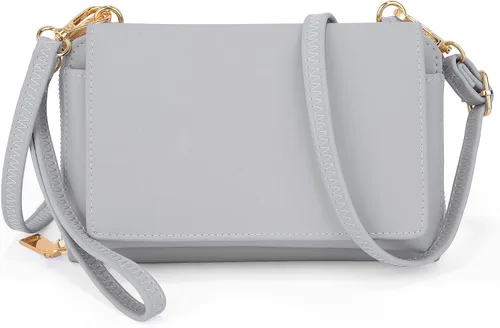 Miniatura 6 de UTO Cartera RFID para mujer, bolso cruzado para teléfono celular para mujer, tarjetero de viaje de moda, cartera de mano con 2 correas, 1266 Gris