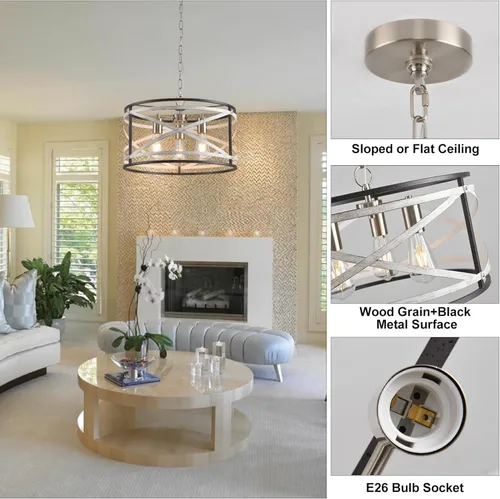 Miniatura 4 de Candelabros de granja para comedor, lámpara de metal de 3 luces, lámpara de araña rústica de 18.5 pulgadas, lámpara colgante para cocina, vestíbulo