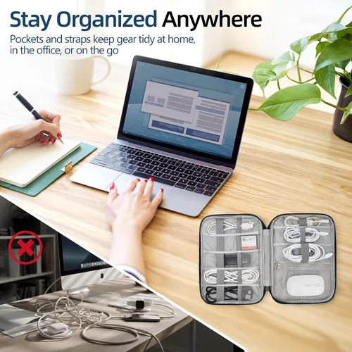 Miniatura 6 de Funda organizadora de artículos electrónicos, bolsa organizadora de cables de viaje, bolsa de almacenamiento portátil para cable, cargador