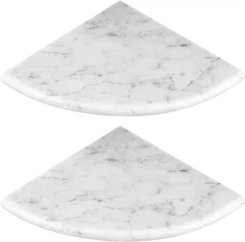 Miniatura 7 de Chunful 2 estantes esquineros de mármol blanco para baño, de 9 x 9 pulgadas, montaje en pared en ambos lados, estantes esquineros de mármol pulido