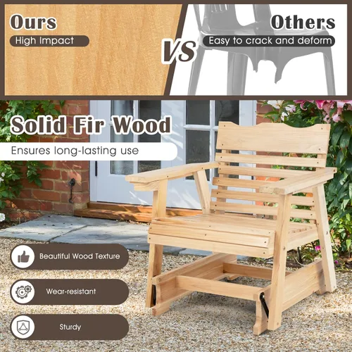 Miniatura 7 de Giantex Mecedora para exteriores – Mecedora de madera para porche con respaldo alto, reposabrazos ampliados, asiento curvo, portavasos giratorio