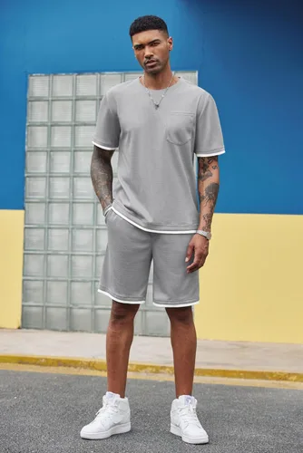 Miniatura 24 de COOFANDY Conjunto de camisa y pantalones cortos de gofre para hombre, conjunto de 2 piezas, conjunto casual de verano con bolsillos