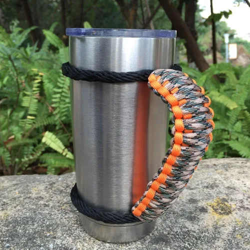 Miniatura 16 de MOCE Mango de paracaídas hecho a mano para vaso Yeti/Rtic/Ozark Trail Rambler de 30 onzas. Morado/Blanco Violeta/Blanco