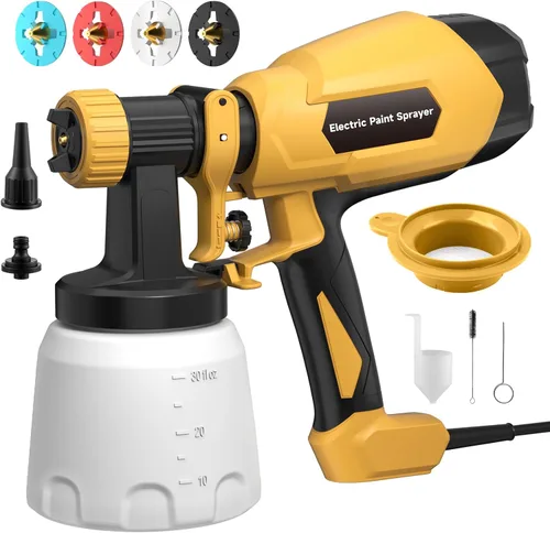 Pulverizador de pintura, pistola eléctrica de pintura, 3 modos y 4 boquillas de latón, con juntas de limpieza y soplado, control de flujo variable,