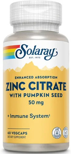 Solaray Citrato de zinc 50mg | Función inmunológica, apoyo para la salud celular y de la piel | Fórmula de fácil digestión | 60 unidades