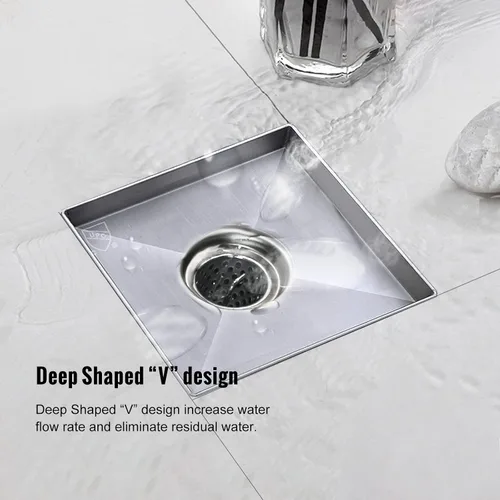 Miniatura 6 de Drenaje de ducha cuadrado, desagüe de ducha de 6 pulgadas con cubierta de inserción de azulejos 2 en 1, desagüe de suelo de ducha de acero Acero