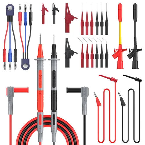 Miniatura 11 de Kit de cables de prueba múltiple Proster - Cable de prueba de multímetro eléctrico con pinzas de caimán, sonda de prueba, agarre de resorte, enchufe
