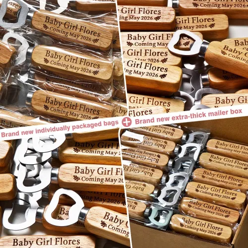 Miniatura 6 de Regalos de boda personalizados para invitados, juego de abrebotellas de madera con el nombre personalizado de la pareja y la fecha de la boda