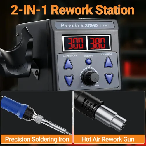 Miniatura 3 de Kit de estación de soldadura con pistola de aire caliente 2 en 1 Preciva 8786D con °F / °C, conversión de aire frío/caliente, estación de soldadura