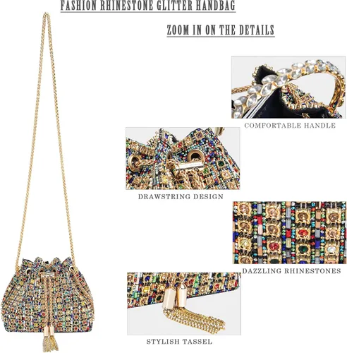 Miniatura 3 de Bolso de noche con diamantes brillantes para mujer, bolso de mano con diamantes de imitación para fiesta, baile de graduación, cóctel