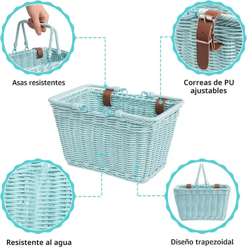 Miniatura 6 de Cesta de bicicleta para niños, canasta delantera para bicicleta para niños, pequeña cesta de mimbre para niños y niñas, cesta pequeña de mimbre
