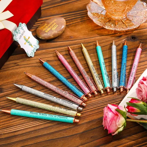 Miniatura 2 de Jeyiour 12 bolígrafos divertidos para adultos, elegantes inspiracionales con purpurina con mensajes motivacionales, bolígrafos bonitos para oficina