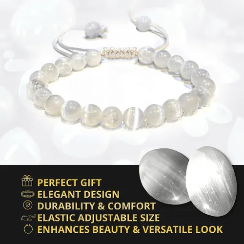Miniatura 297 de Adjustable Crystal Bracelet – Gemstone Bead Bracelet with Adjustable Macrame String – Chic Gemstone Bracelet for Men and Women – 8mm Round Healing