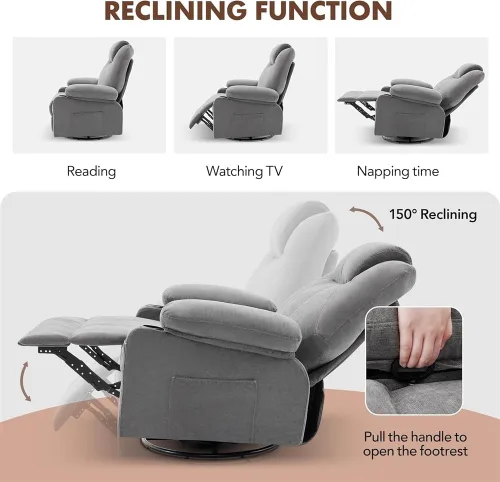 Miniatura 3 de Mecedora reclinable con masaje y calefacción, silla ergonómica giratoria para sala de estar sofá individual clásico