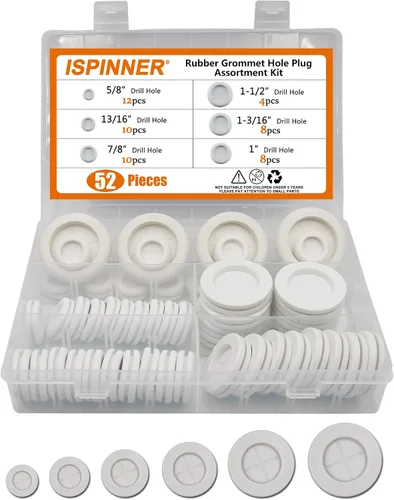 Miniatura 8 de ISPINNER 52 ojales de goma de 6 tamaños, tapón de agujero de goma redondo de doble cara, orificio de taladro de 5/8 pulgadas, 13/16 pulgadas, 7/8