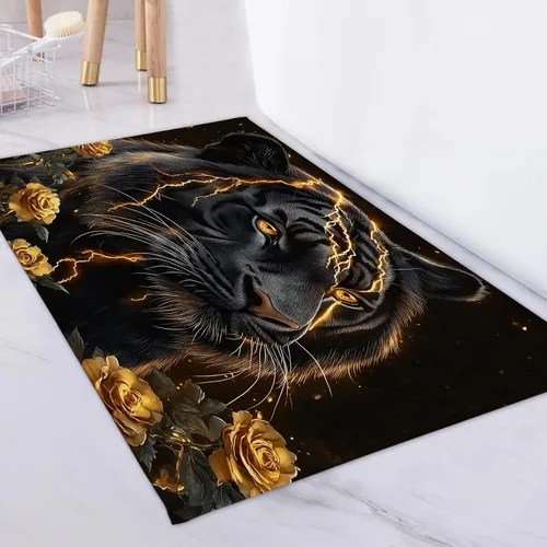 Miniatura 8 de LB Alfombra de baño de mármol negro y dorado, con cita divertida, antideslizante, diseño geométrico abstracto, tapete de espuma viscoelástica, súper