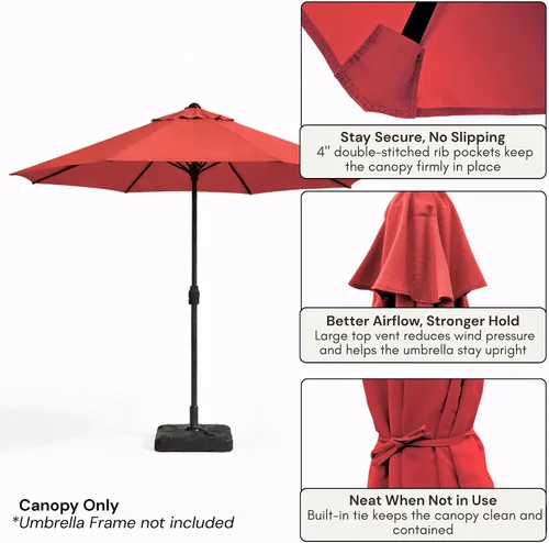 Miniatura 4 de Formosa Covers - Toldo de repuesto para sombrilla de patio de 9 pies - Lona superior de 8 varillas - Tela de paraguas con protección UV 300D