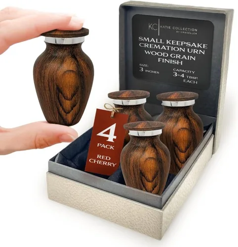 Miniatura 13 de Urna pequeña de recuerdo para cenizas humanas - Memorial de apariencia de madera de cerezo - Mini urna hecha a mano para compartir - Aluminio 1