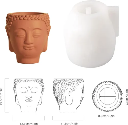 Miniatura 2 de BOOWAN NICOLE Molde de silicona para maceta de Buda de concreto, molde de cabeza de Buda para hacer velas, decoración, maceta