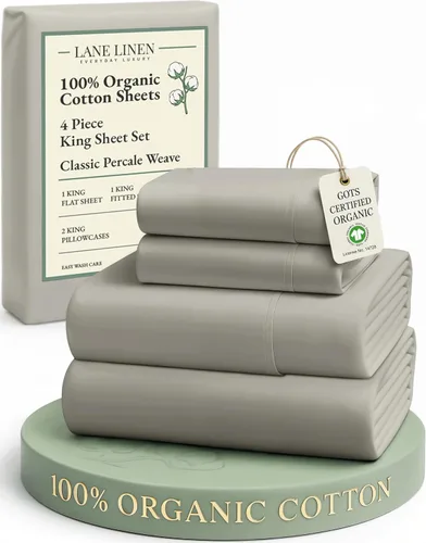 Miniatura 157 de LANE LINEN Sábanas 100% algodón orgánico para cama tamaño King, sábanas de percal suave, transpirables, de lujo, estilo hotelero, lavables a 09