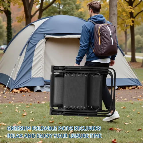 Miniatura 7 de Greesum Sillas Zero Gravity - Juego de 2 sillones reclinables ajustables de malla de acero para playa, terraza, césped, camping, patio, silla Negro
