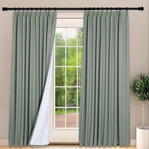 Miniatura 28 de Frelement Cortinas 100% opacas con forro térmico, cortinas de lino para decoración de Navidad, cortinas plisadas con aislamiento térmico