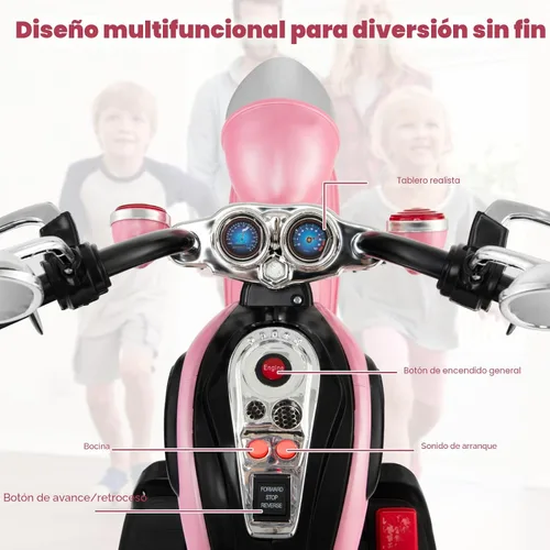 Miniatura 4 de Costzon Motocicleta Infantil, Motocicleta de Paseo a Batería de 6V con Claxon, Faro, Motocicleta Chopper de 3 Ruedas Estable, Motocicleta Eléctrica