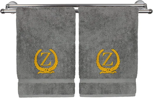 Miniatura 23 de Toalla de mano con monograma, regalo personalizado, 16 x 30 pulgadas, diseño de corona dorada bordada con letra blanca en toalla negra, extra