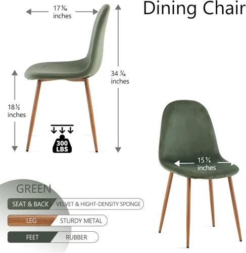 Miniatura 2 de Juego de 4 sillas de comedor de terciopelo, modernas sillas tapizadas con patas de metal para sala, dormitorio, comedor, sillas de comedor verdes