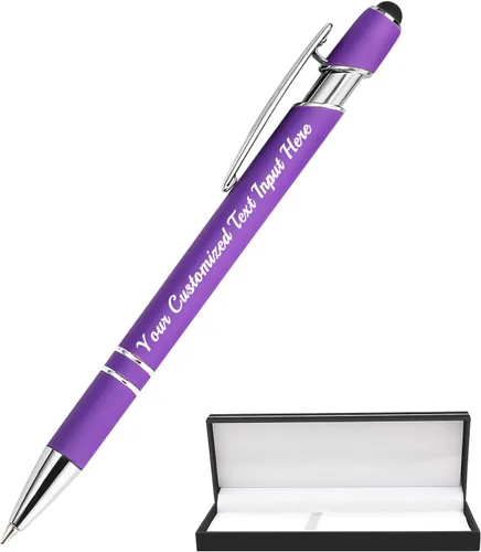 Miniatura 22 de Bolígrafo personalizado, 50 bolígrafos personalizados, grabado a granel con logotipo de nombre, lápiz digital de tinta negra suave con toque