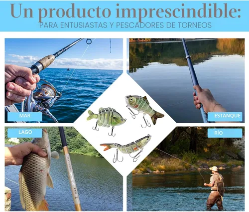 Miniatura 6 de Señuelos de pesca para agua dulce y salada, CHSMONB 6 piezas de hundimiento lento más realistas, cebo articulado para lobina, trucha, crappie
