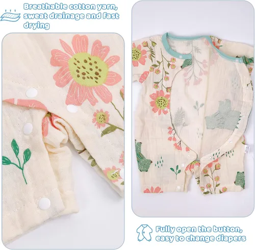 Miniatura 4 de Bouclede Mameluco de manga corta para bebé niña de hilo de algodón recién nacido, paquete múltiple