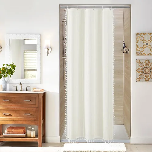 Miniatura 30 de MitoVilla - Juego de cortina de ducha de tela de granja gris, cortinas de ducha de poliéster y lino modernas estilo bohemio para decoración de baño