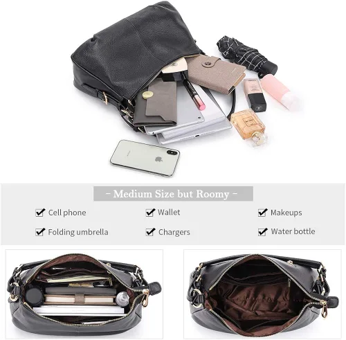 Miniatura 3 de Kattee Bolsos de cuero suave para mujer bolsos de hombro vintage con asa superior auténtica