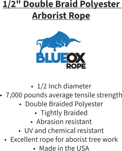 Miniatura 5 de Cuerda de aparejo de arborista de poliéster de doble trenza de 1/2 pulgada x 200 pies, resistente, resistente a los rayos UV, cuerda de buey azul