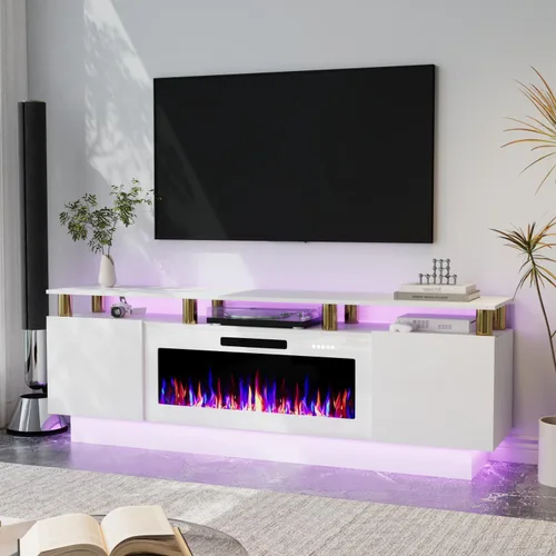 Miniatura 15 de Soporte de TV con chimenea de 36 pulgadas, soporte de TV negro de 70 pulgadas para sala de estar, moderno soporte de TV con chimenea eléctrica