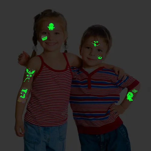 Miniatura 6 de Partywind 380 estilos (30 hojas) tatuajes luminosos para niños, estilos mixtos temporales tatuajes adhesivos con sirena/dinosaurio/espacio/pirata