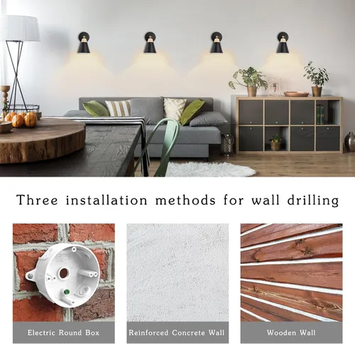 Miniatura 7 de Aplique de Pared con Pantalla de Metal, Interruptor de Encendido/Apagado, Lámpara Decorativa de Interior de Montaje en Pared con Brazo Articulado