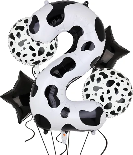 Miniatura 11 de Globo de 40 pulgadas con estampado de vaca con número 0 globos blancos con estampado de vaca, temática de vaquera, para niños, 10º cumpleaños